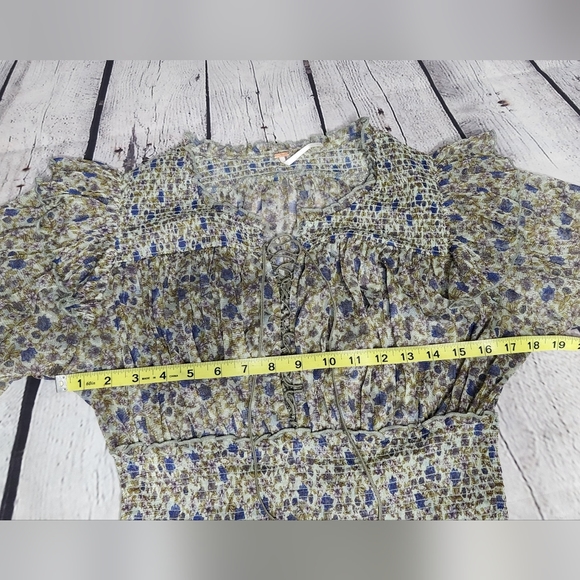 Free People Beatrice Floral-print Smocked Top In Mint Combo - Picture 6 of 8